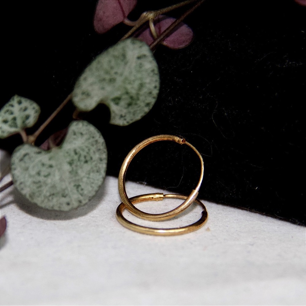 14k Gold Plated Sterling Silver‎ Endless Hoop Earrings Minimalist Sleepers 0.75"